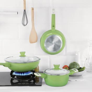 锅具组合无油烟不粘锅四件套炒锅汤锅平底锅电磁炉用(绿)