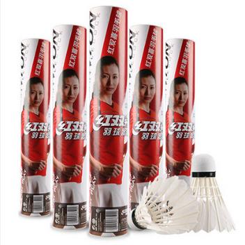 12只装训练球红双喜402鸭毛羽毛球鸭毛毛片耐打体育用品(白色)