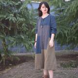 2018新款连衣裙 水洗亚麻拼接撞色连衣裙 宽松舒适简单上衣(170/100A(L))