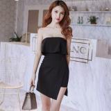 2019夏装新款女装名媛性感一字领裹胸修身不规则开叉连衣裙3202(170/100A(L))