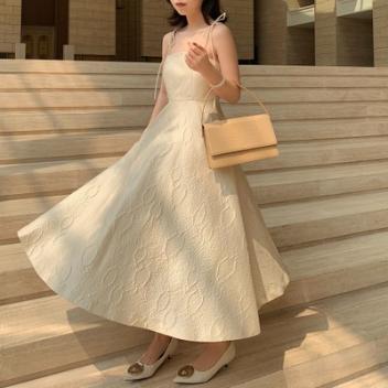 趋梦DT EDITION网红十三行女装提花吊带裙法国小众连衣裙过膝长裙(170/100A(L))