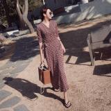 2019春夏新款欧美长款裹身裙小碎花气质时尚优雅V领系带连衣裙女(170/100A(L))