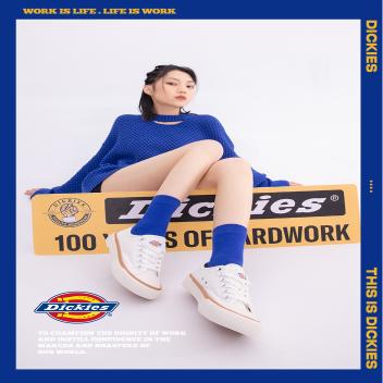 Dickies帆布鞋女板鞋休闲运动小白鞋饼干底低帮厚底高颜值夏季学生春秋百搭平底 DKCNS2114白色 38(白色)