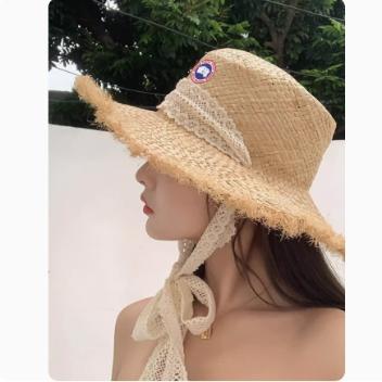 鹅蕾丝拉菲编织夏防晒沙滩花边平顶草帽